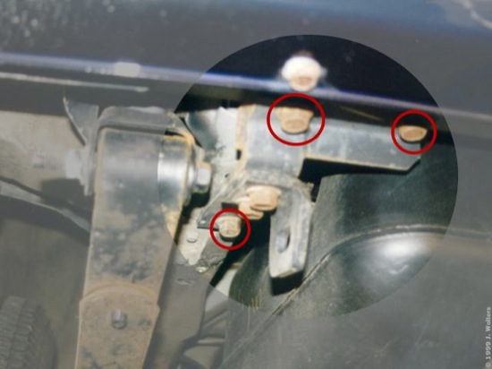 position of the three bolts that hold the two hook in place